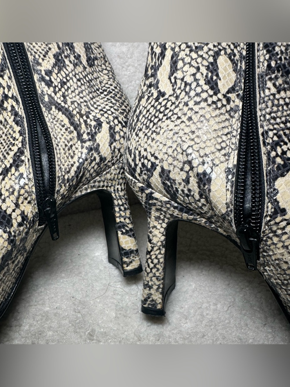 Snakeskin Print Ankle Boots Square Toe Heels Bohemian Festival Indie Bratz Club - Picture 9 of 15
